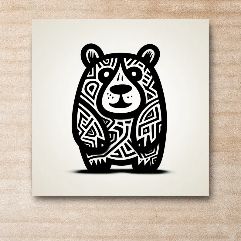 Doodle art illustration, outline of a happy cartoon bear