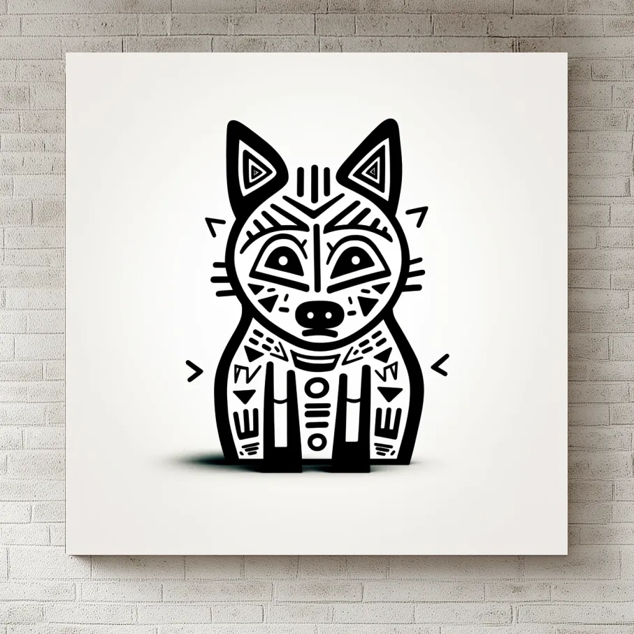 Minimalist Tribal Fox Line Art - Quirky Black And White Animal Wall Art
