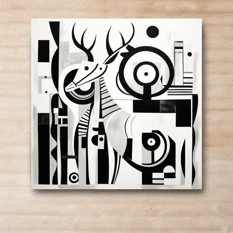Abstract mid-century style painting of a deer with geometric shapes