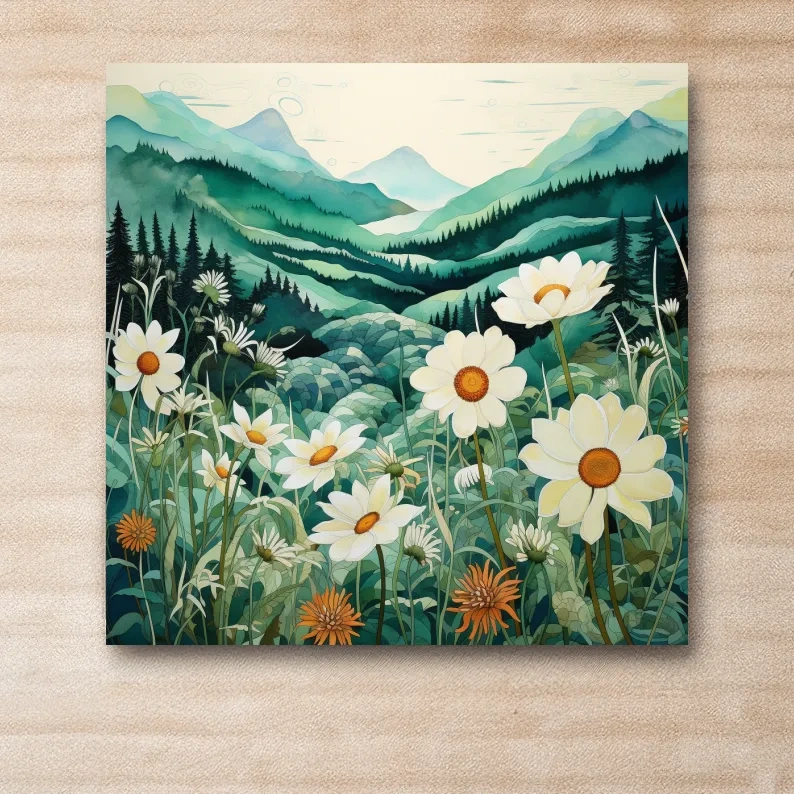Flowers in the alpine meadows, watercolour illustration