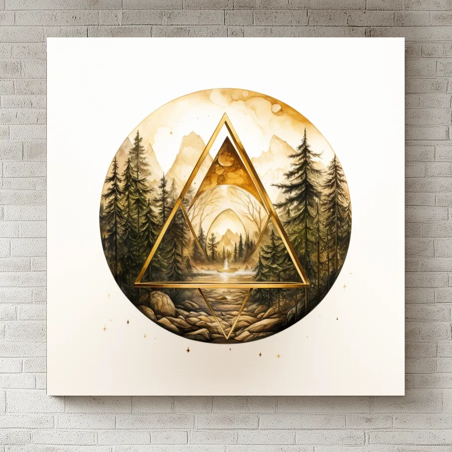 Rustic Mountain Forest Watercolor - Gold Sepia Landscape Wall Art