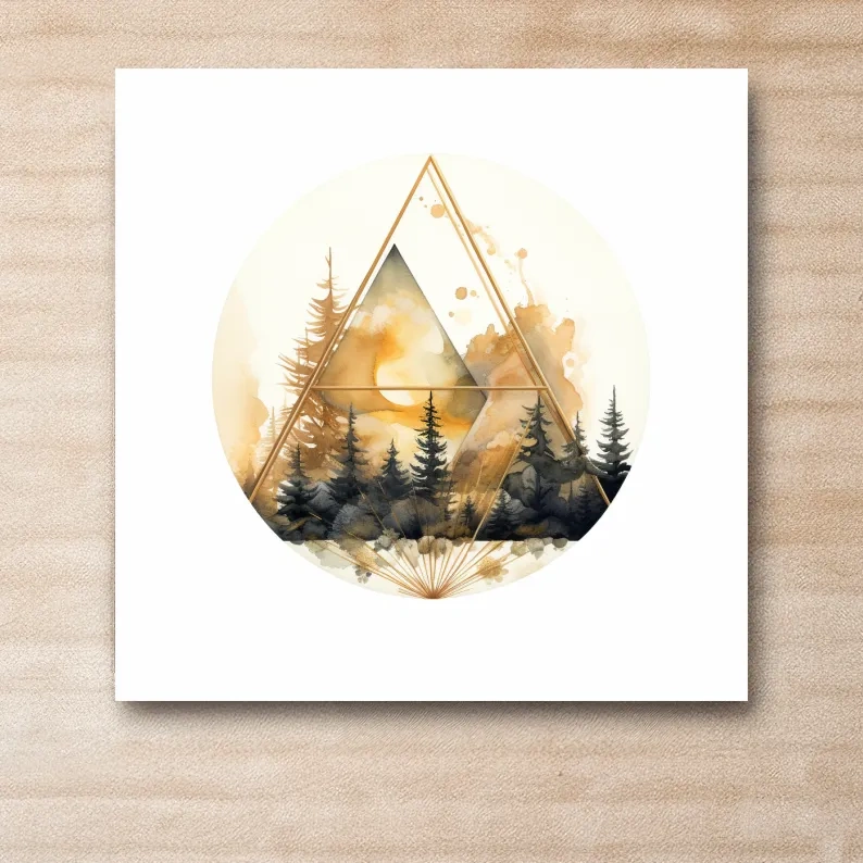 Elegant triangular rustic tree watercolour artwork