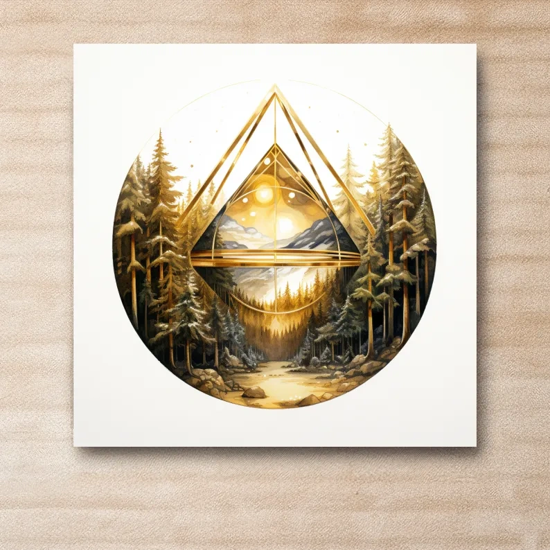 Elegant abstract golden forest painting