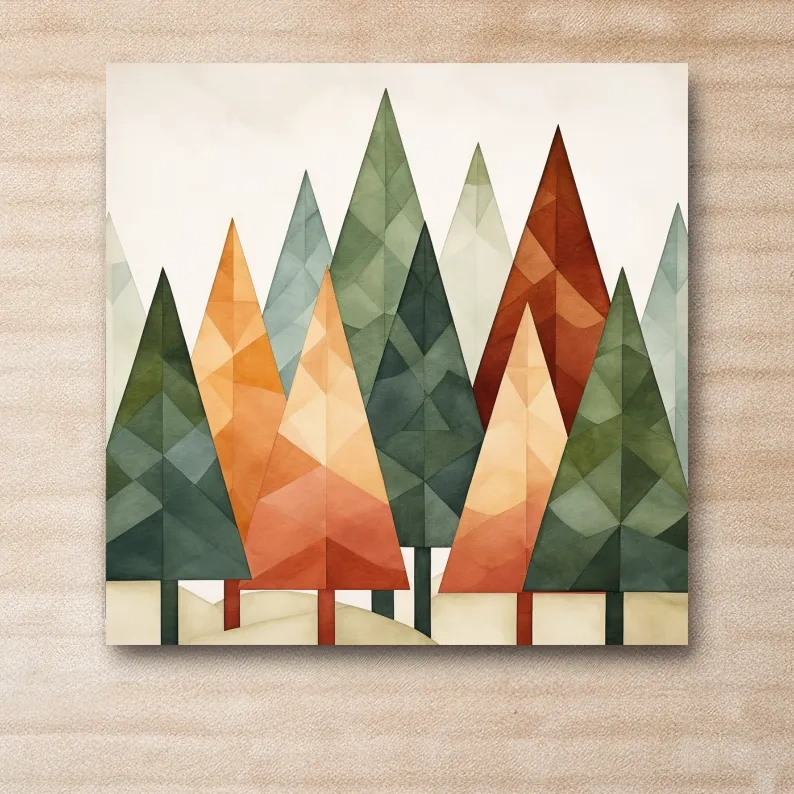 Rustic Watercolor Pine Forest - Scandinavian Nature Wall Art