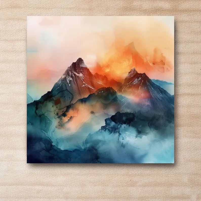 A mountain art scene made from colourful abstract shapes