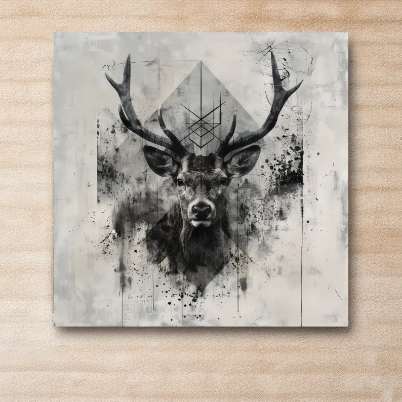Ornate tribal deer artwork, graffiti tattoo inspired design