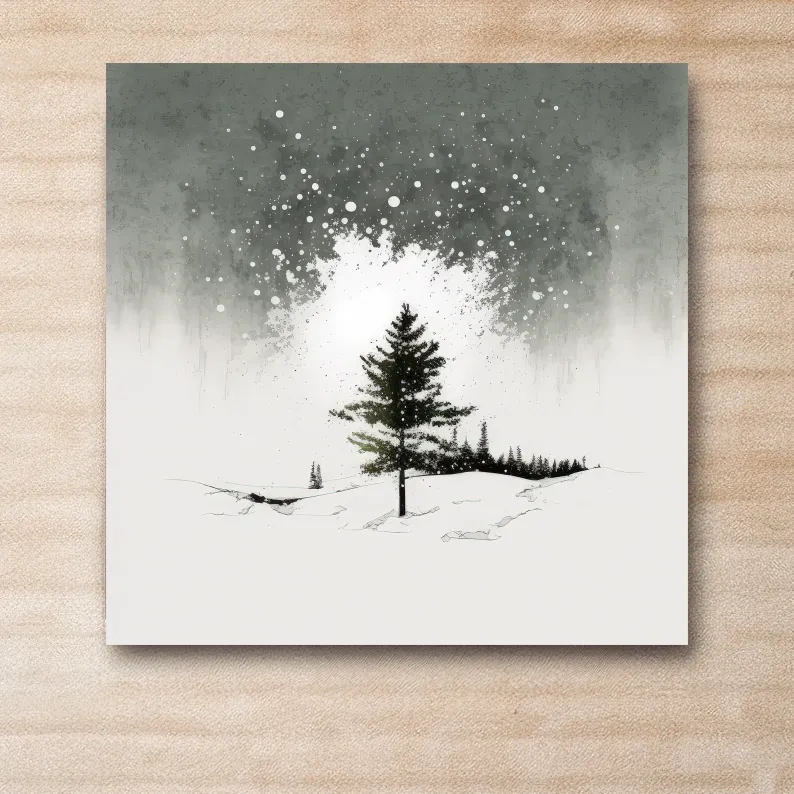 Minimalist Snowy Pine Tree Landscape - Moody Winter Watercolor Wall Art