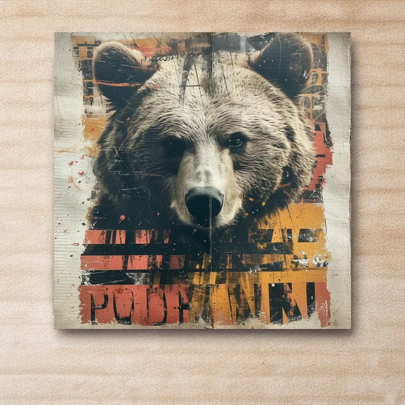 Grizzly bear collage artwork illustration