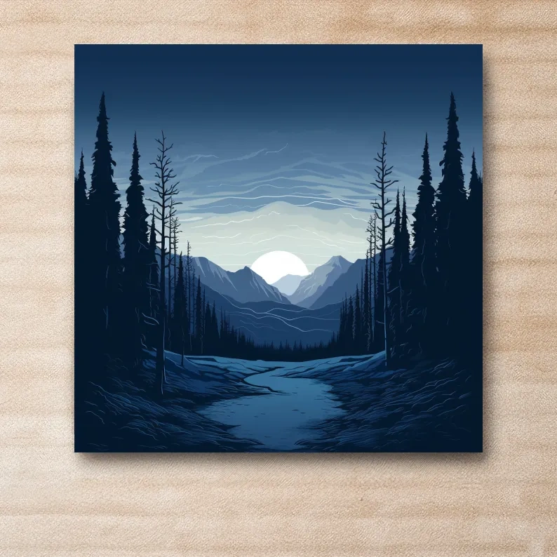 2d vector mountain art, dusk in the alpine meadows