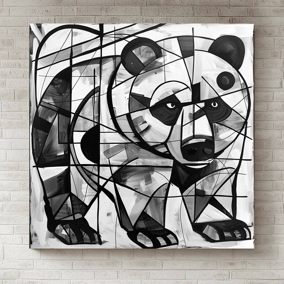 Abstract Cubism Bear Portrait Painting - Modern Wildlife Wall Art