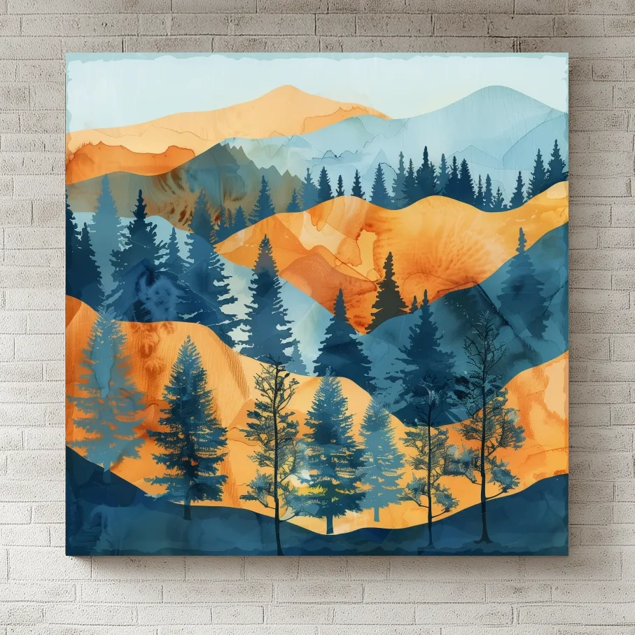 Abstract Alpine Mountain Forest Landscape - Modern Watercolor Style Wall Art