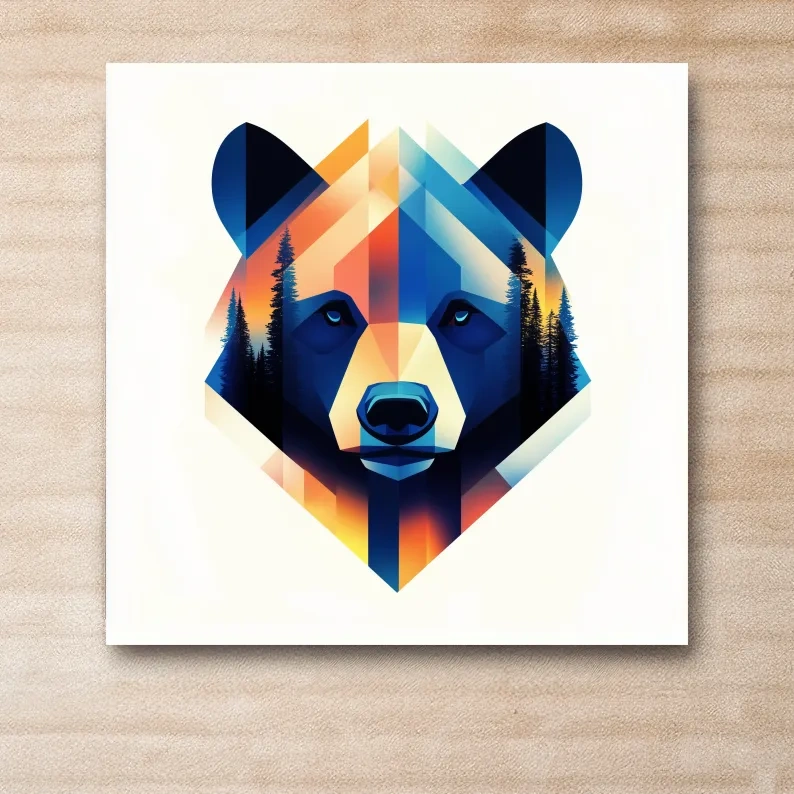 Colorful Geometric Grizzly Bear Forest Portrait - Modern Wildlife Wall Art