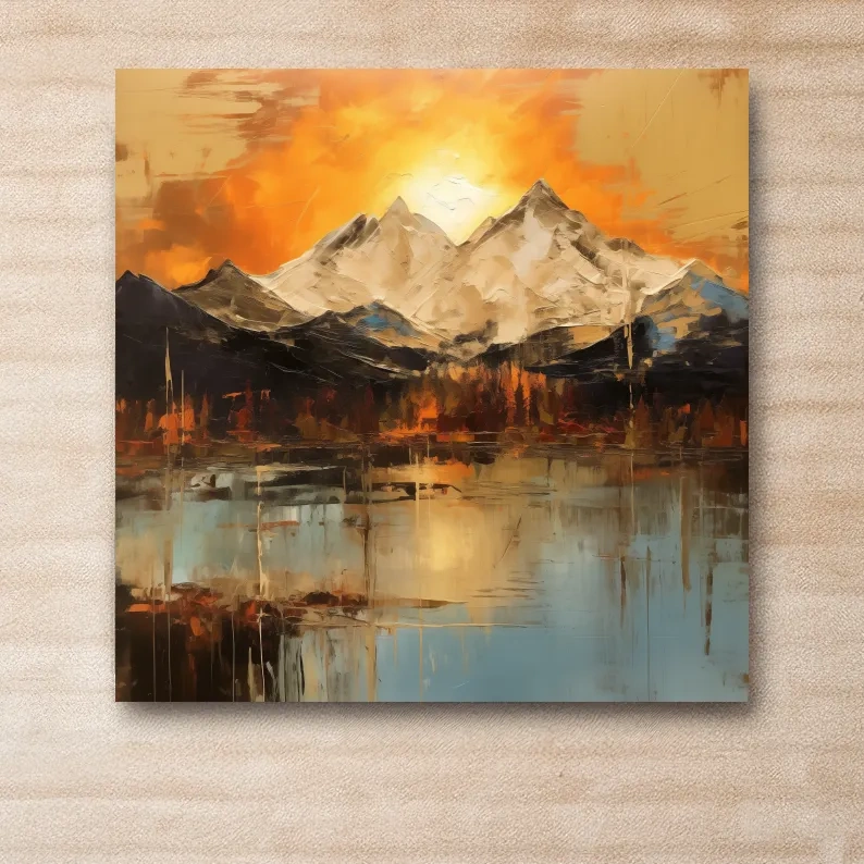 Sunset mountain artwork, oil painting style wall art print