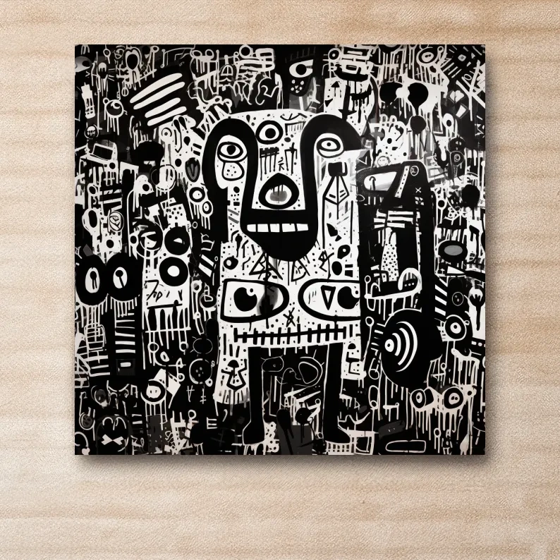 Black And White Abstract Graffiti Bear - Urban Street Art Wall Artwork