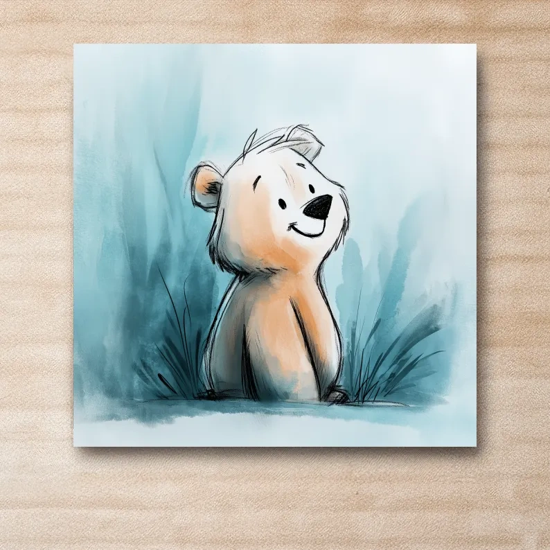 Cute Watercolor Bear Cub Illustration - Whimsical Nursery Animal Wall Art