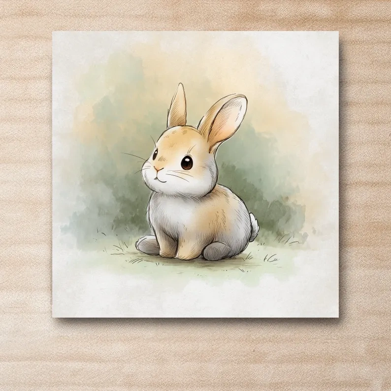 Cute Baby Bunny Watercolor Illustration - Whimsical Nursery Animal Wall Art