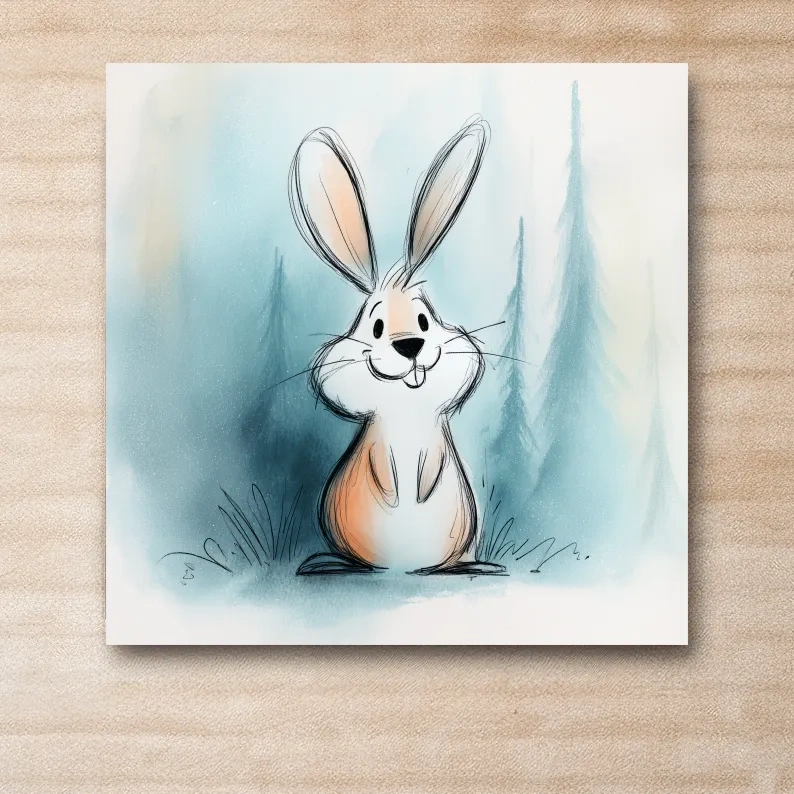 Cute Watercolor Bunny Illustration - Whimsical Woodland Nursery Wall Art
