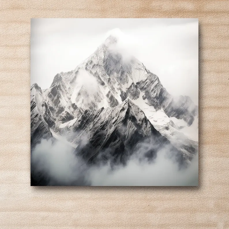 Snowcapped Alpine Peak Photography - Monochrome Mountain Wall Art