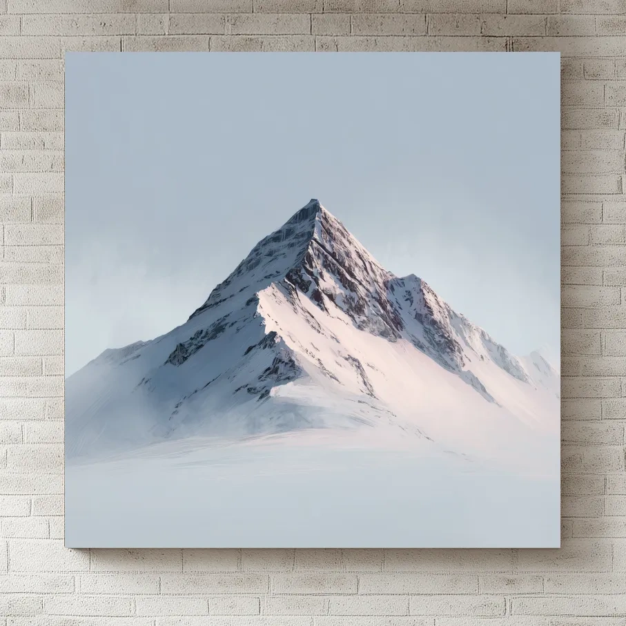 Minimalist Snowy Alpine Peak Painting - Serene Winter Mountain Wall Art