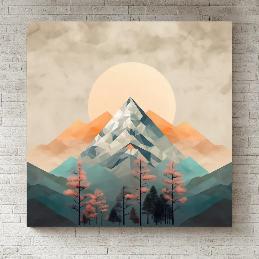 Minimalist Alpine Mountain Sunrise Artwork - Modern Landscape Wall Art