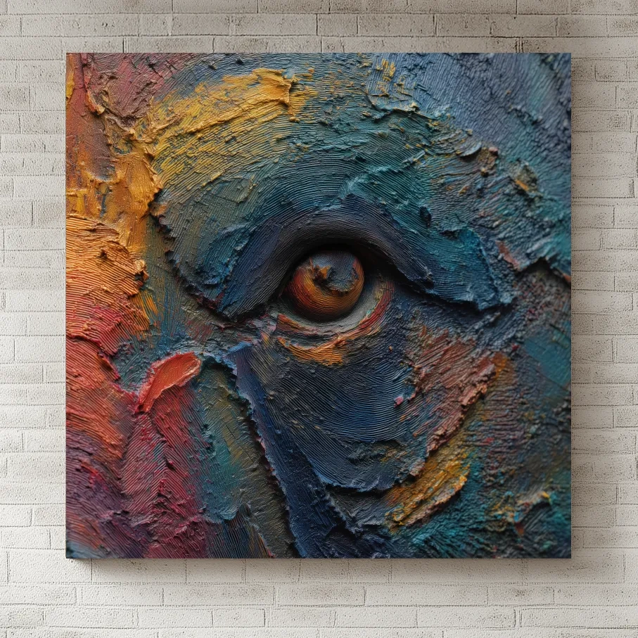 Abstract Bear Eye Impasto Style Artwork - Bold Colorful Wildlife Wall Art