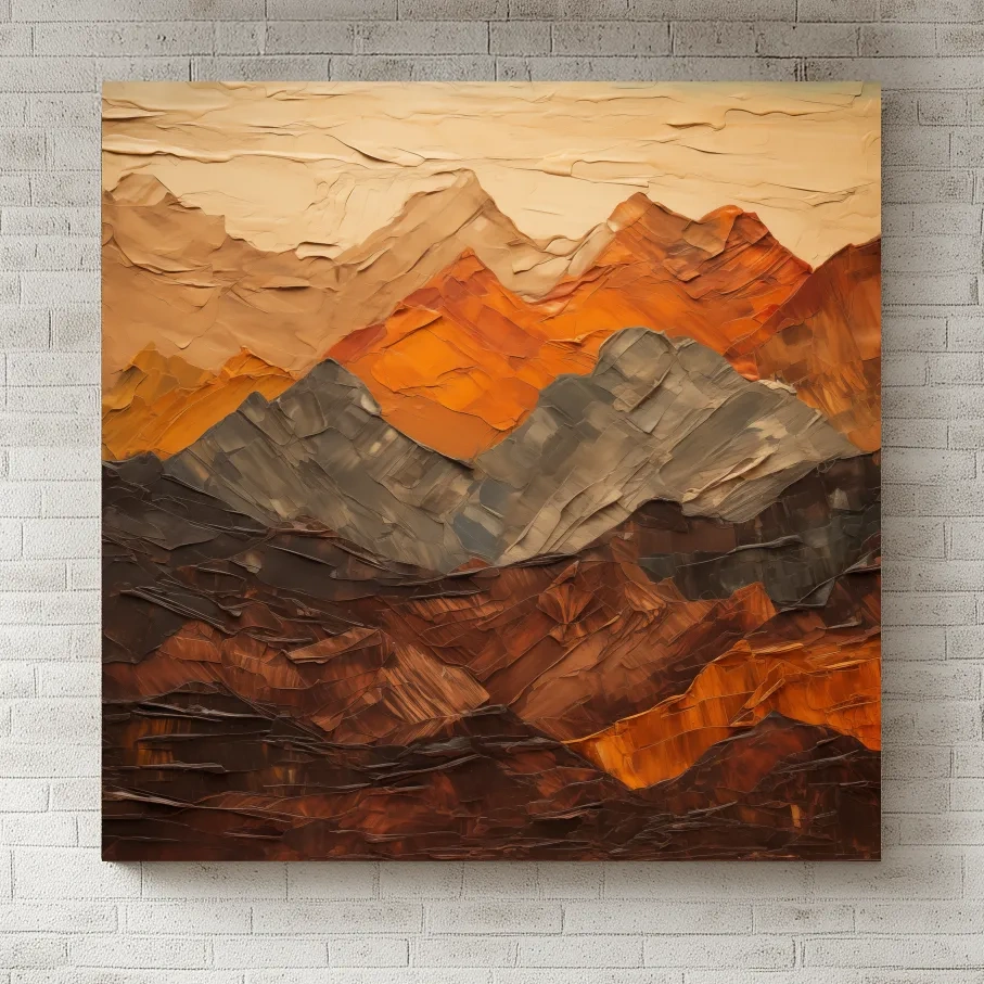 Textured Impasto Style Mountain Range - Rustic Earthy Abstract Wall Art