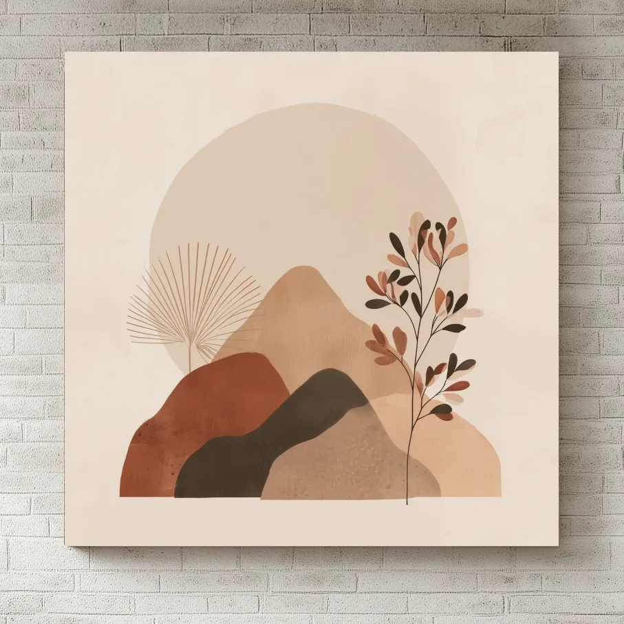 Boho Abstract Mountain Silhouette - Neutral Terracotta Botanical Wall Art