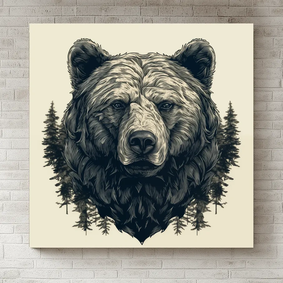 Grizzly Bear Portrait Illustration Artwork - Vintage Wilderness Forest Wall Art
