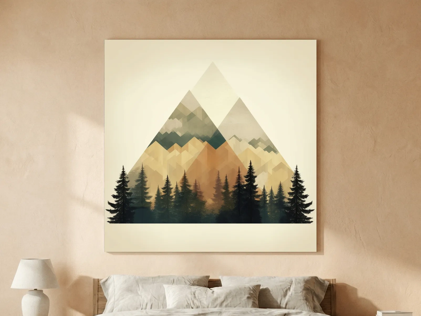 Geometric Mountain Peaks With Pine Forest - Minimalist Scandinavian Alpine Artwork