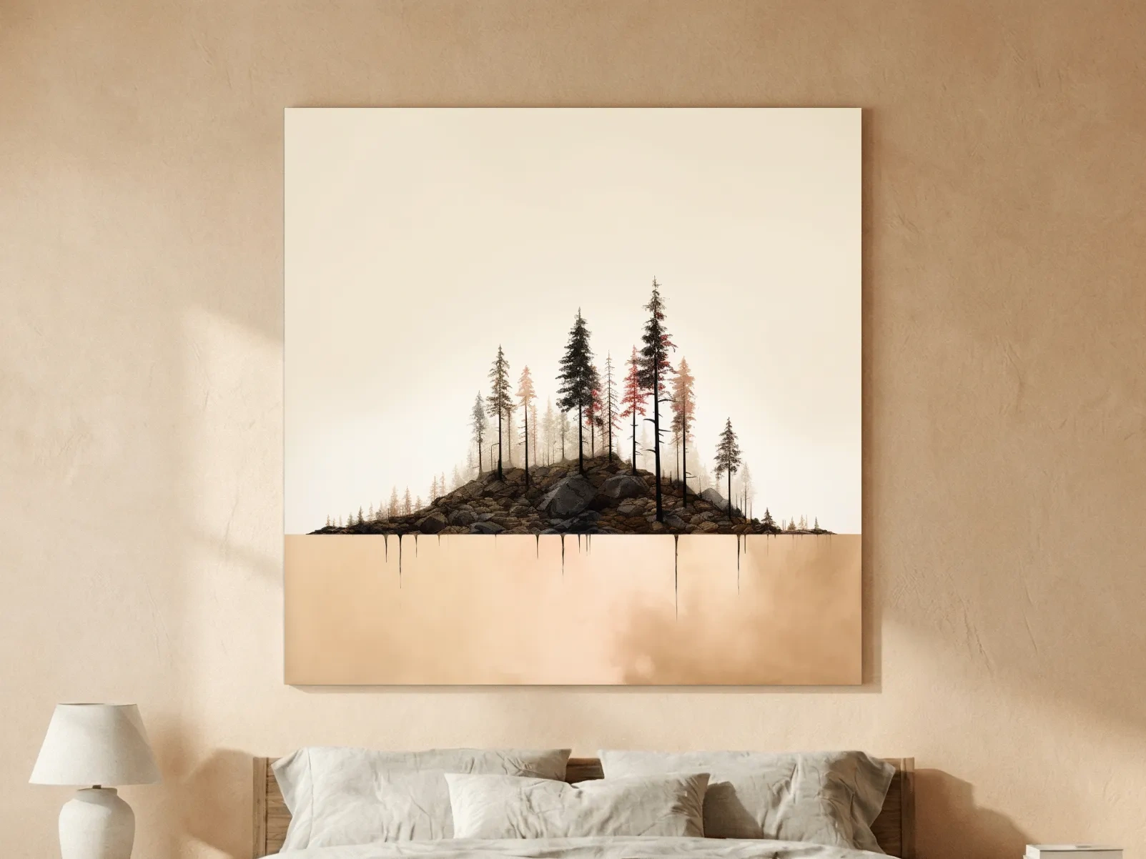 Minimalist Pine Forest Lake Illustration - Scandinavian Landscape Artwork