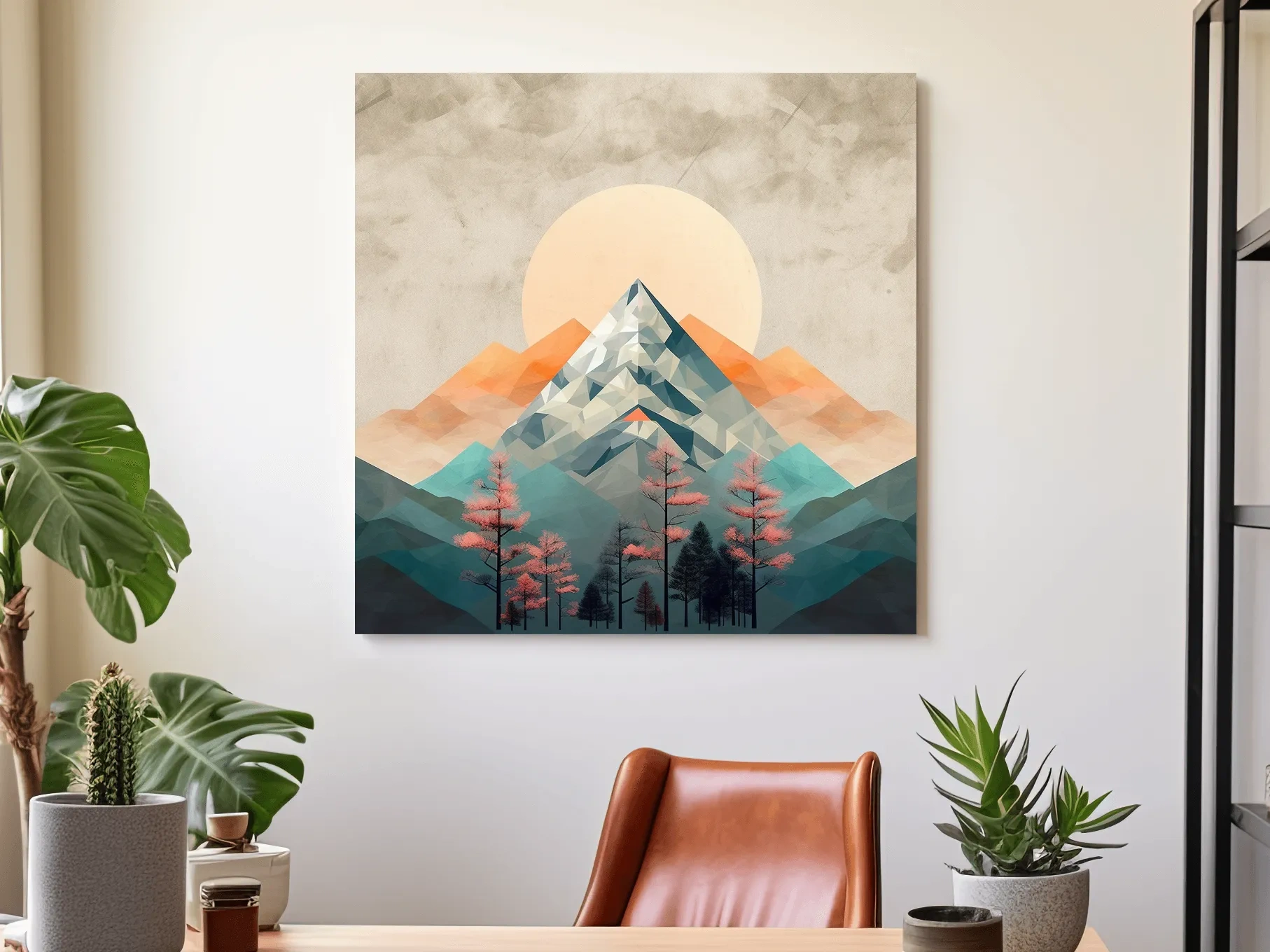 Minimalist Alpine Mountain Sunrise Artwork - Modern Landscape Wall Art