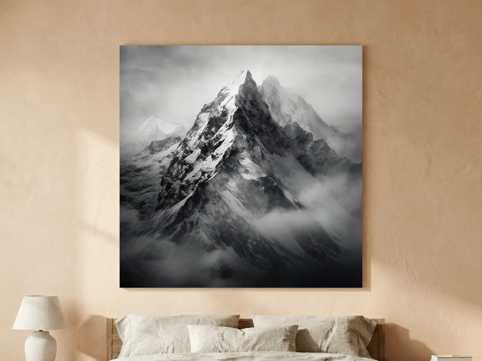 Moody Monochrome Snowcapped Mountain Peaks - Photographic Alpine Wall Art