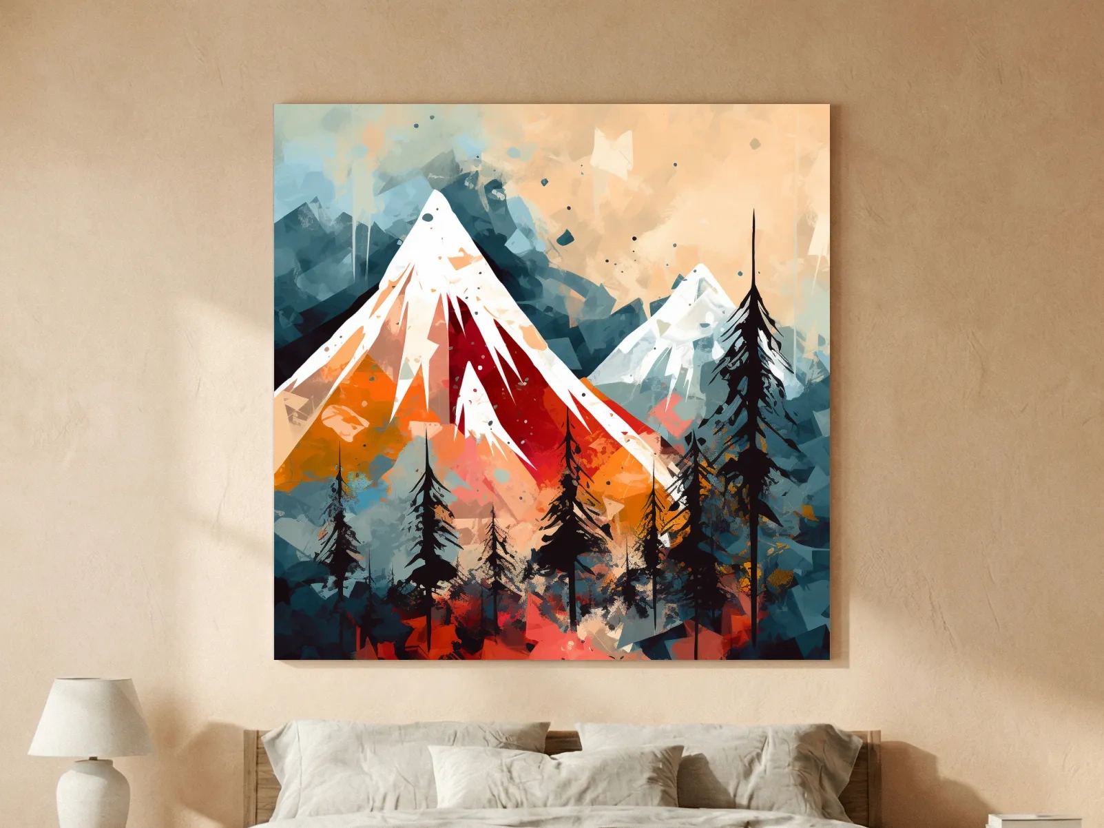 Rustic Abstract Mountain Peaks And Pine Forest - Landscape Wall Art