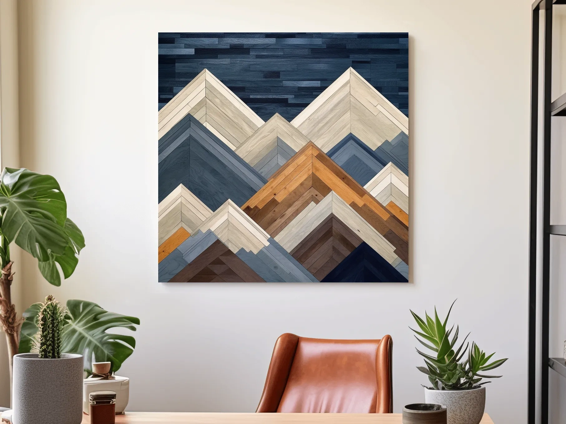 Geometric Wooden Mountain Peaks - Modern Abstract Landscape Wall Art