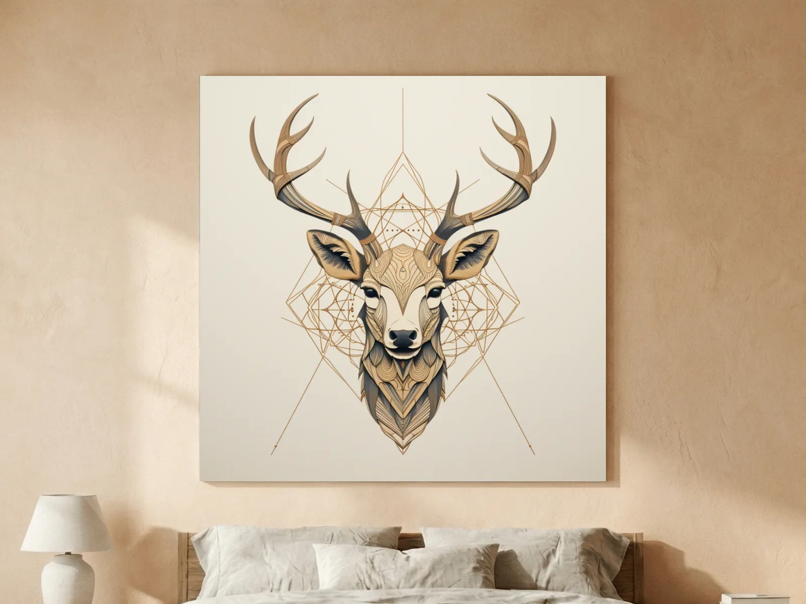 Geometric Deer Head Line Art - Tattoo Style Wildlife Wall Art