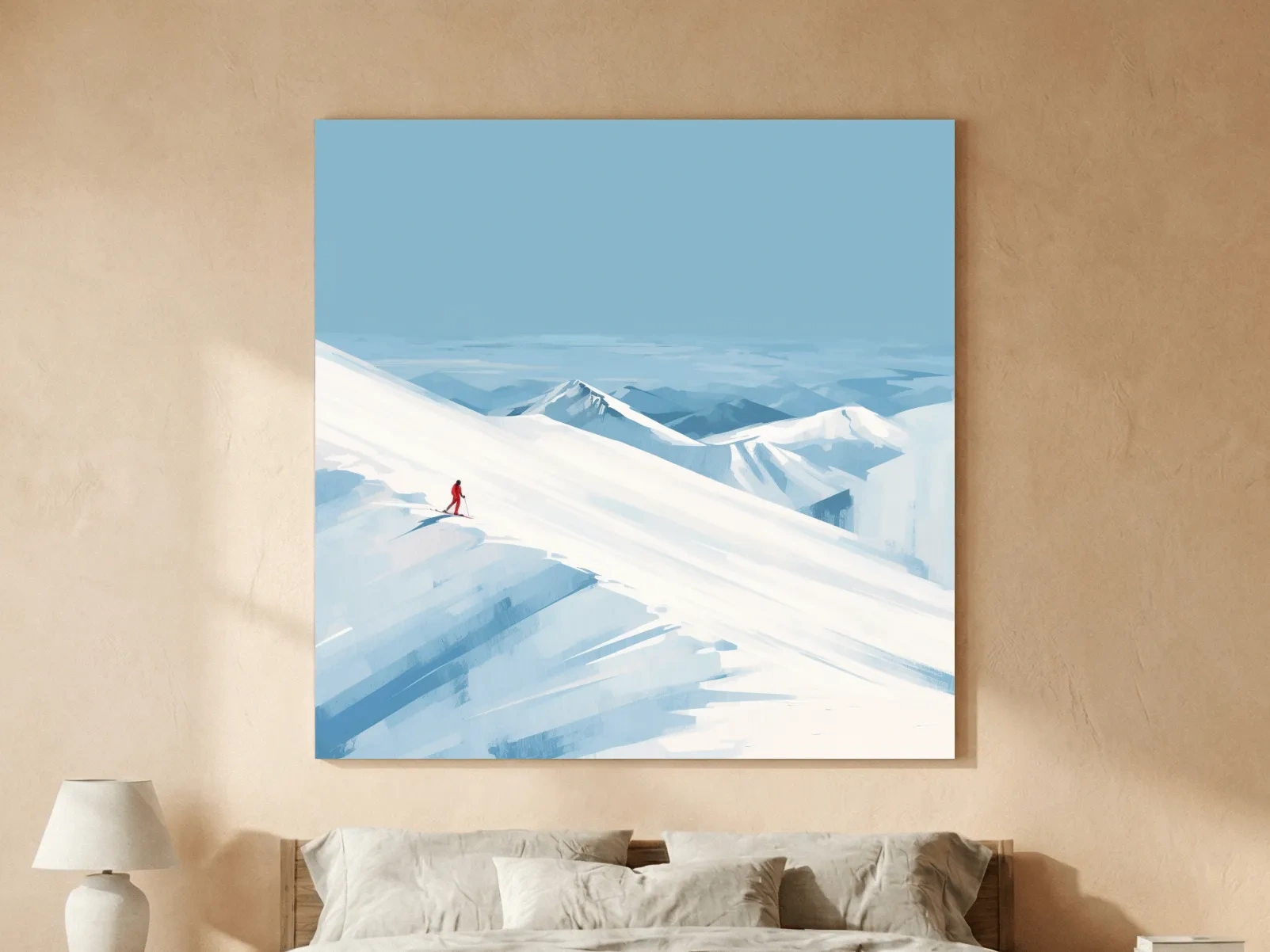 Minimalist Backcountry Skier Painting - Alpine Winter Wall Art