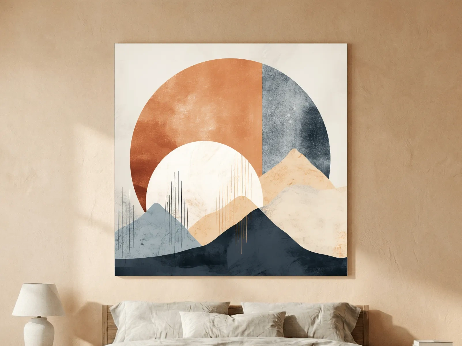 Abstract Geometric Mountain Sunrise - Mid Century Modern Landscape Wall Art