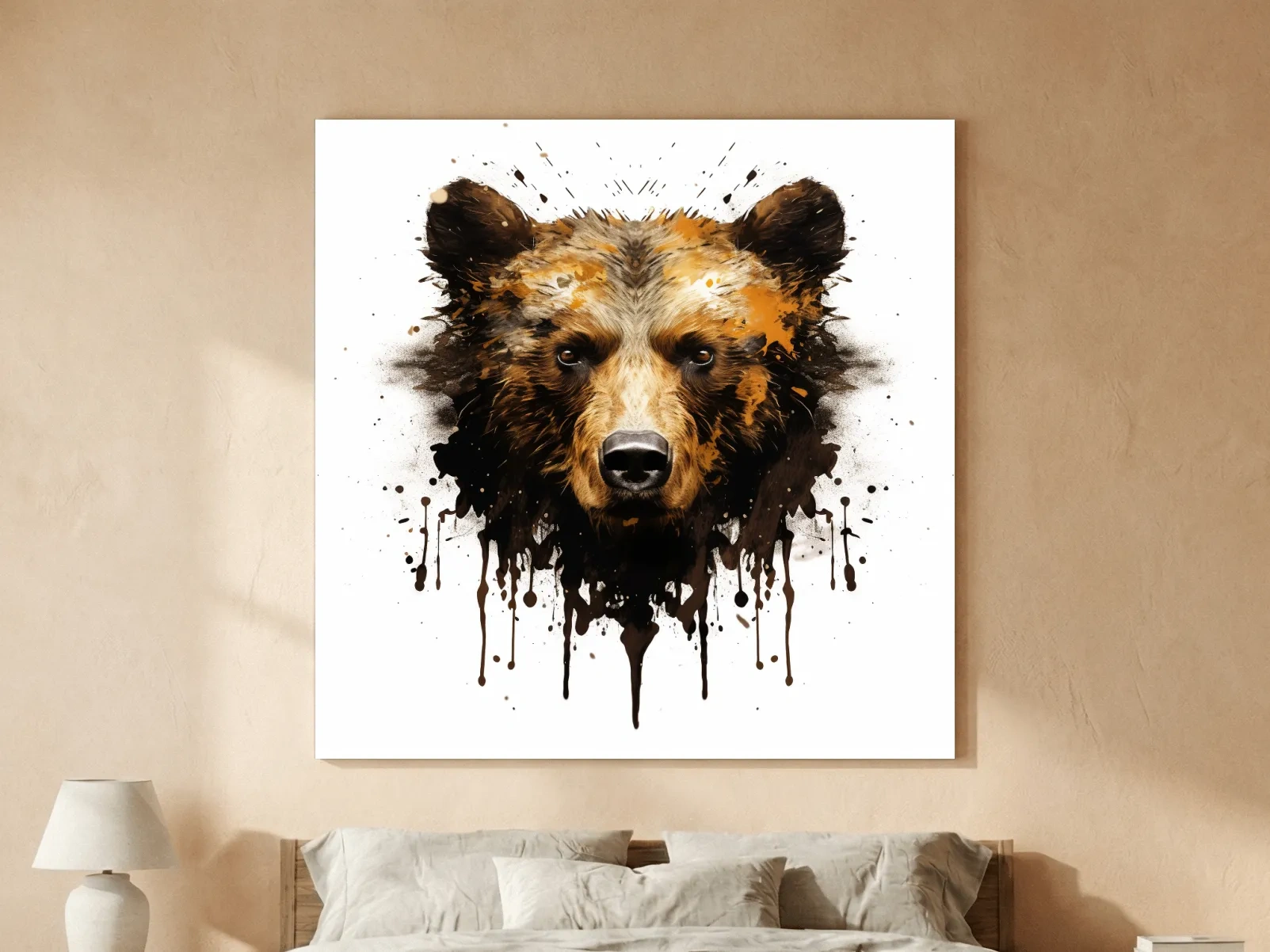 Splatter Rorschach Inkblot Paint Grizzly Bear Portrait - Wildlife Artwork