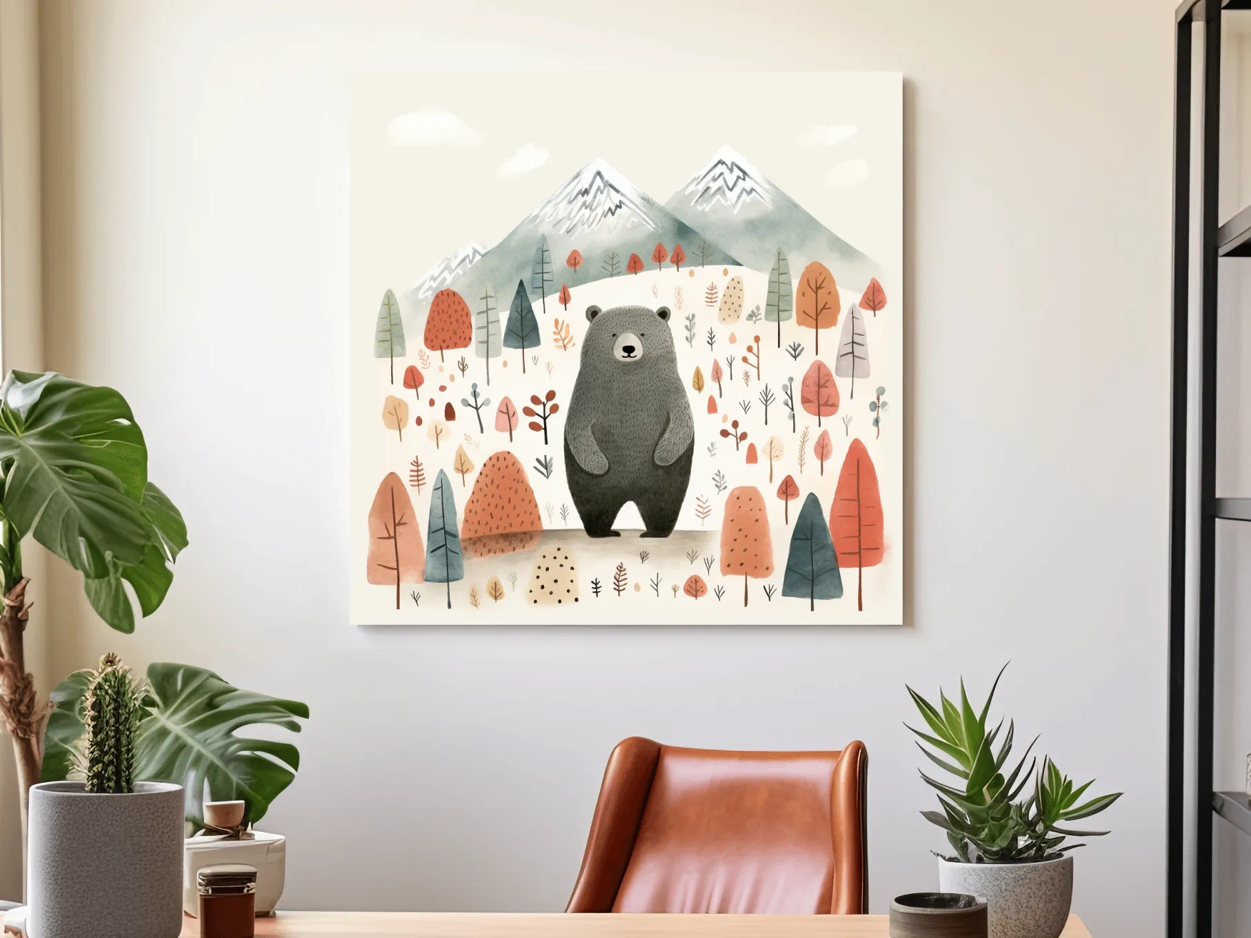 Nursery storybook art illustration of a black bear in the forest