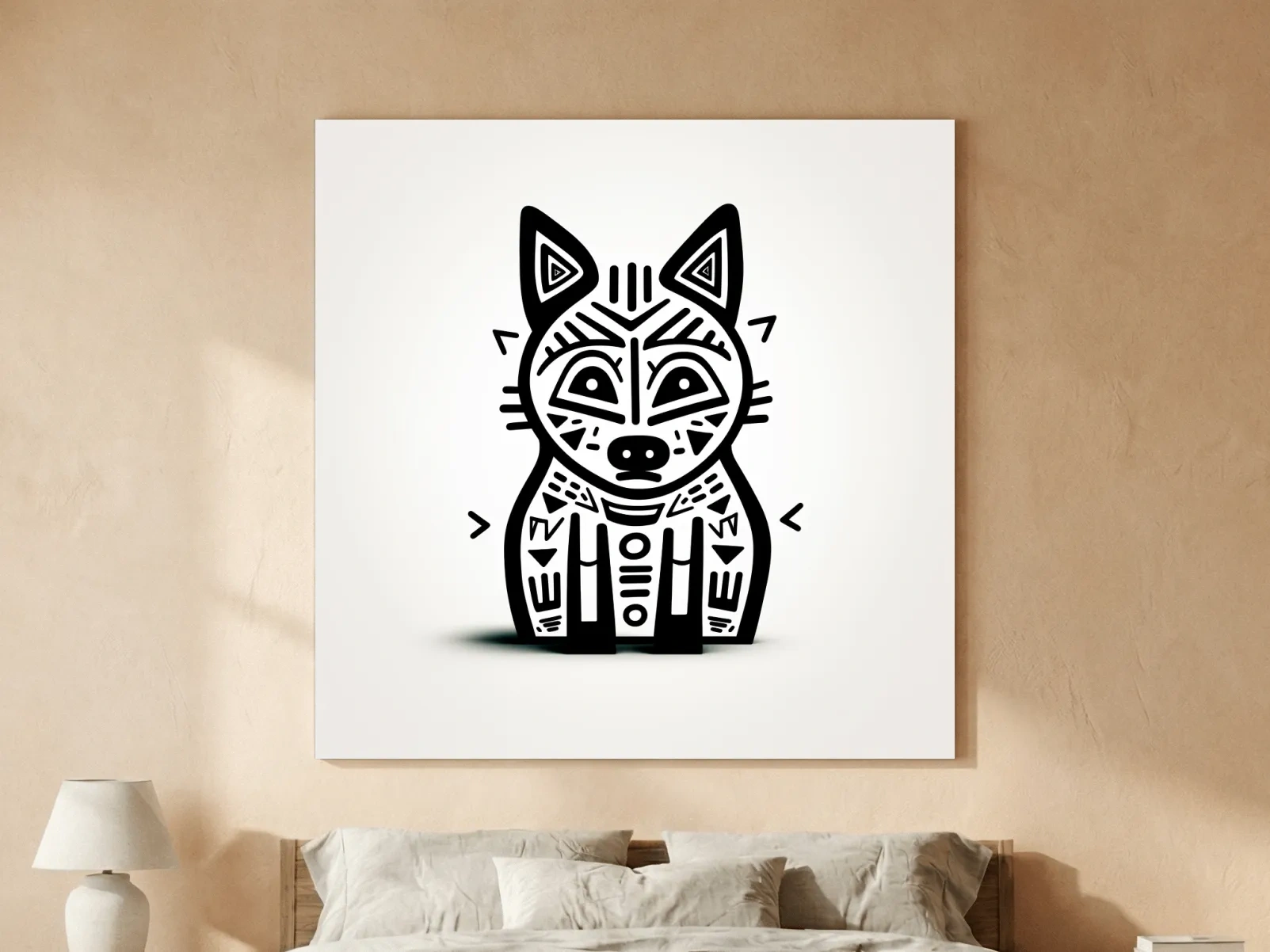 Minimalist Tribal Fox Line Art - Quirky Black And White Animal Wall Art