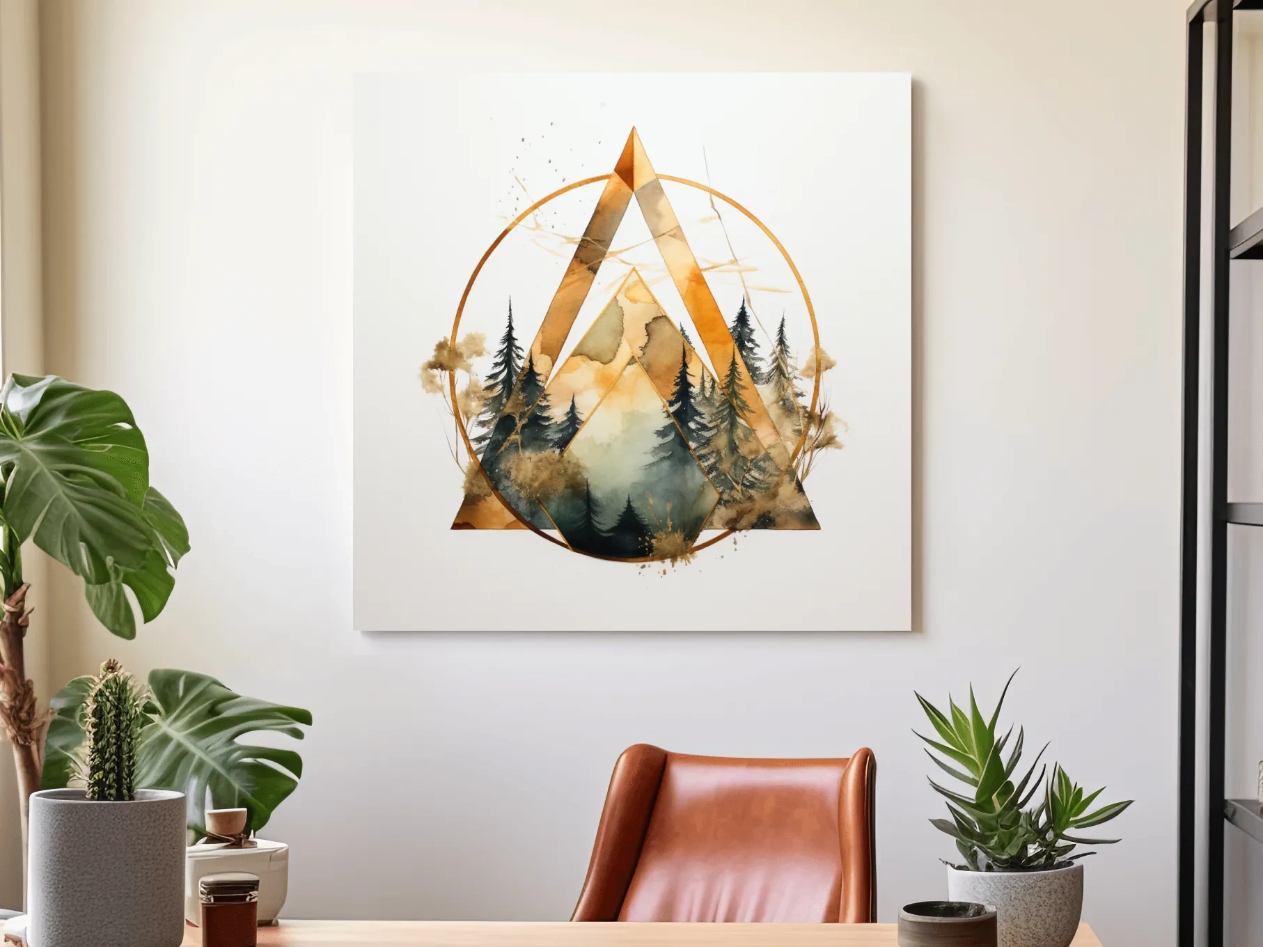 Geometric Watercolor Mountain Pine Forest - Modern Minimalist Nature Wall Art