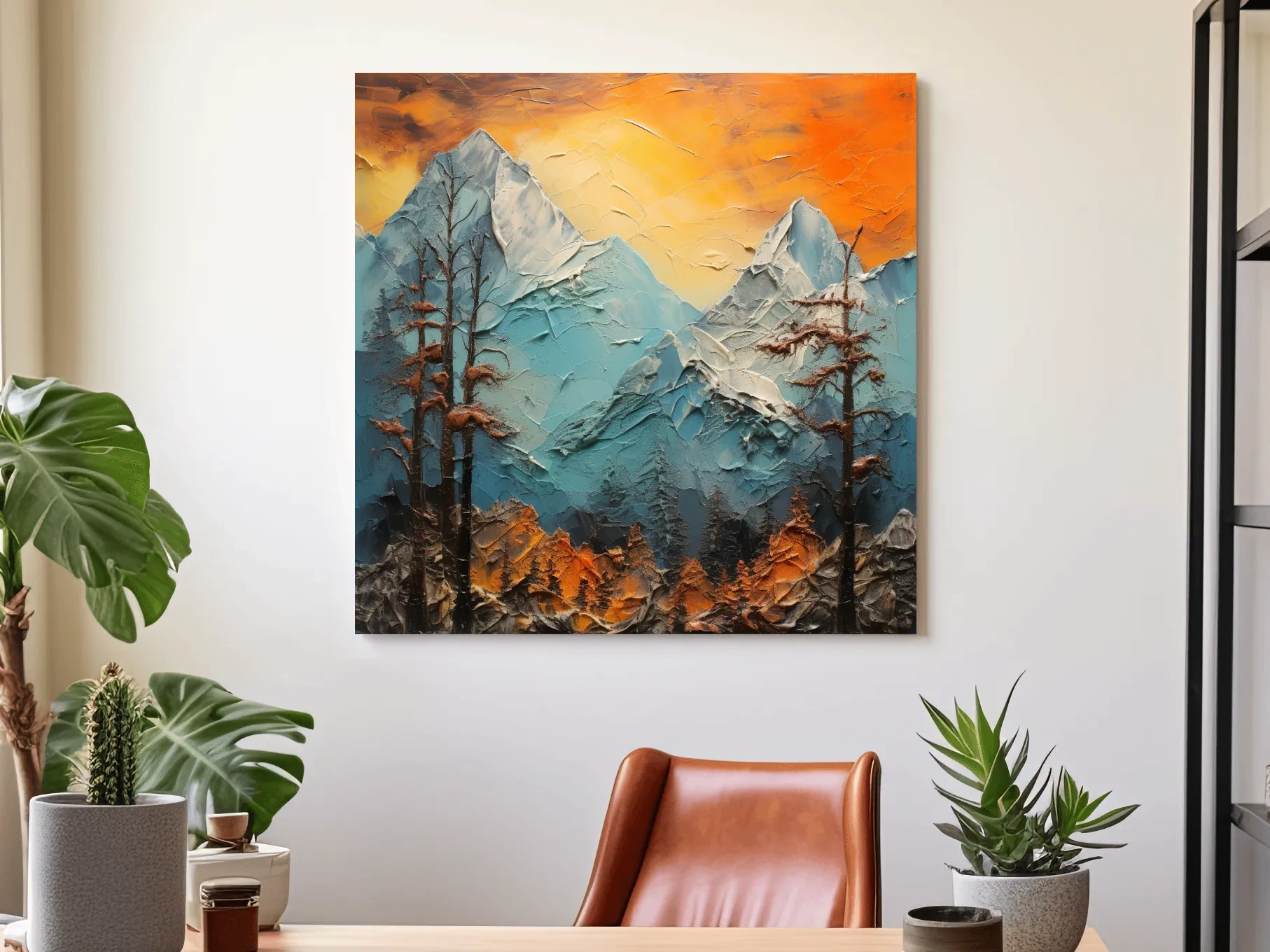Textured Abstract Alpine Mountains At Sunset - Impasto Landscape Wall Art