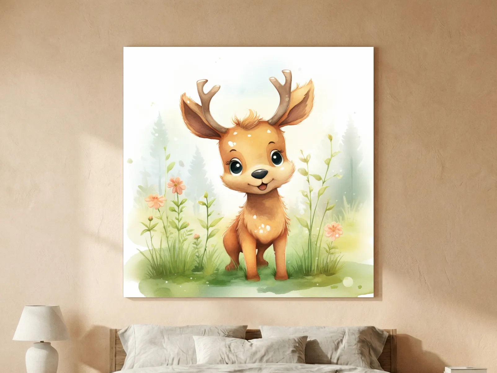 Cute Watercolor Baby Deer Illustration - Woodland Nursery Animal Wall Art