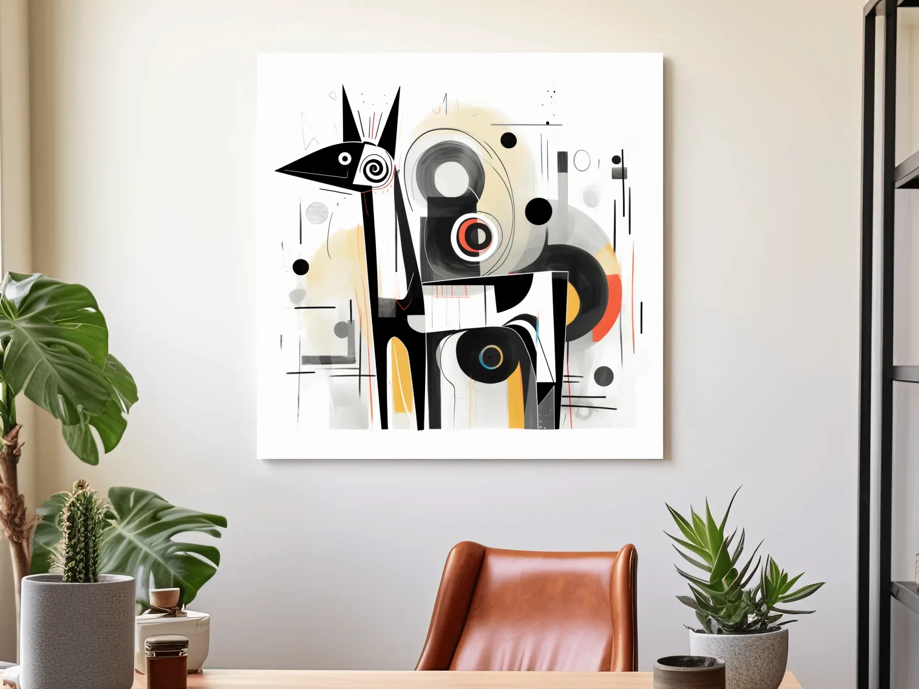 Abstract mid-century style painting of a geometric deer