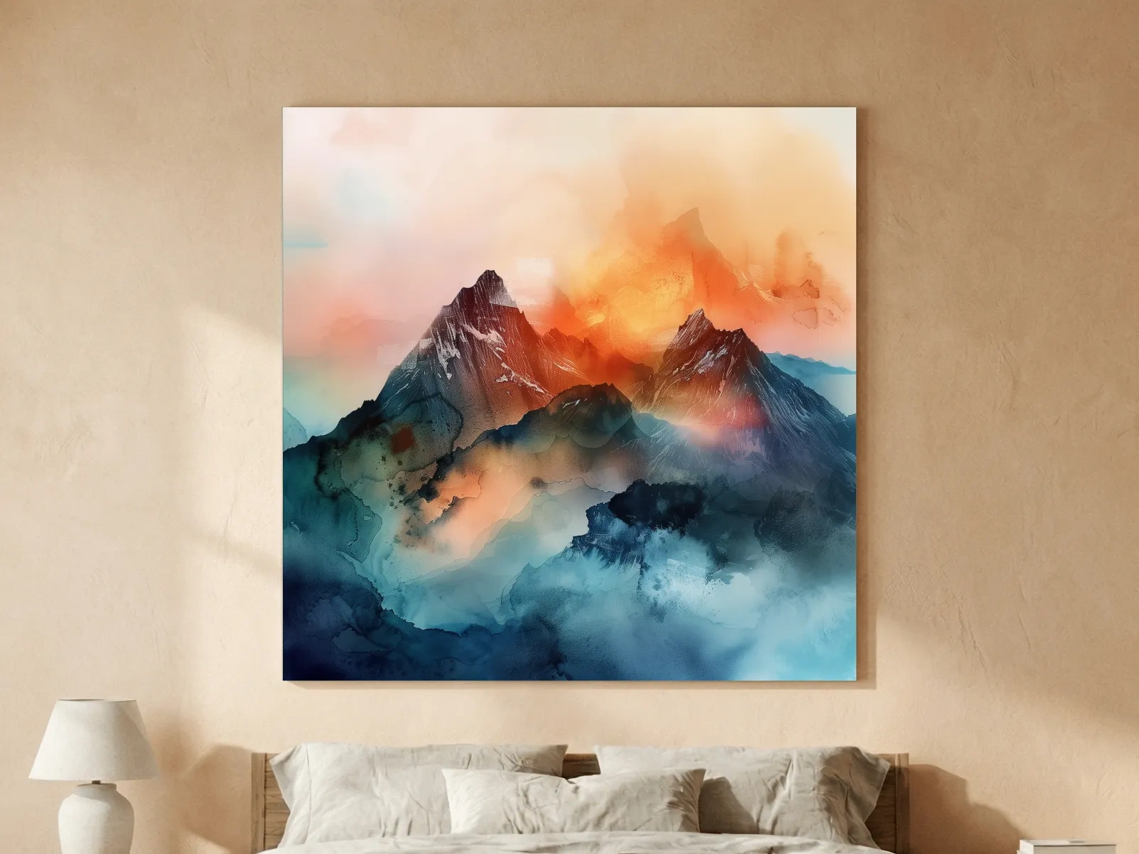 Vibrant Abstract Alpine Mountain Sunrise - Watercolor Landscape Artwork