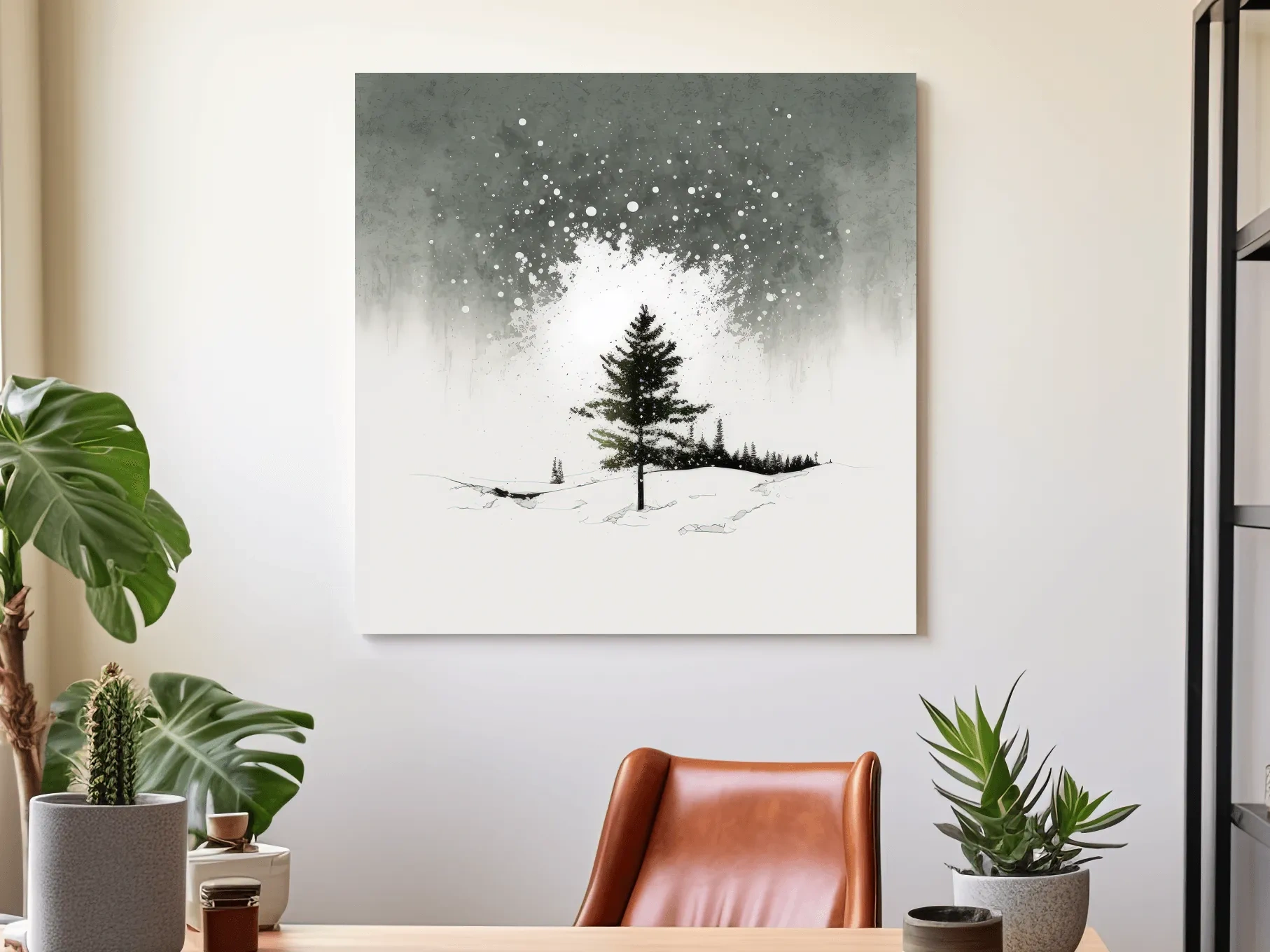 Minimalist Snowy Pine Tree Landscape - Moody Winter Watercolor Wall Art