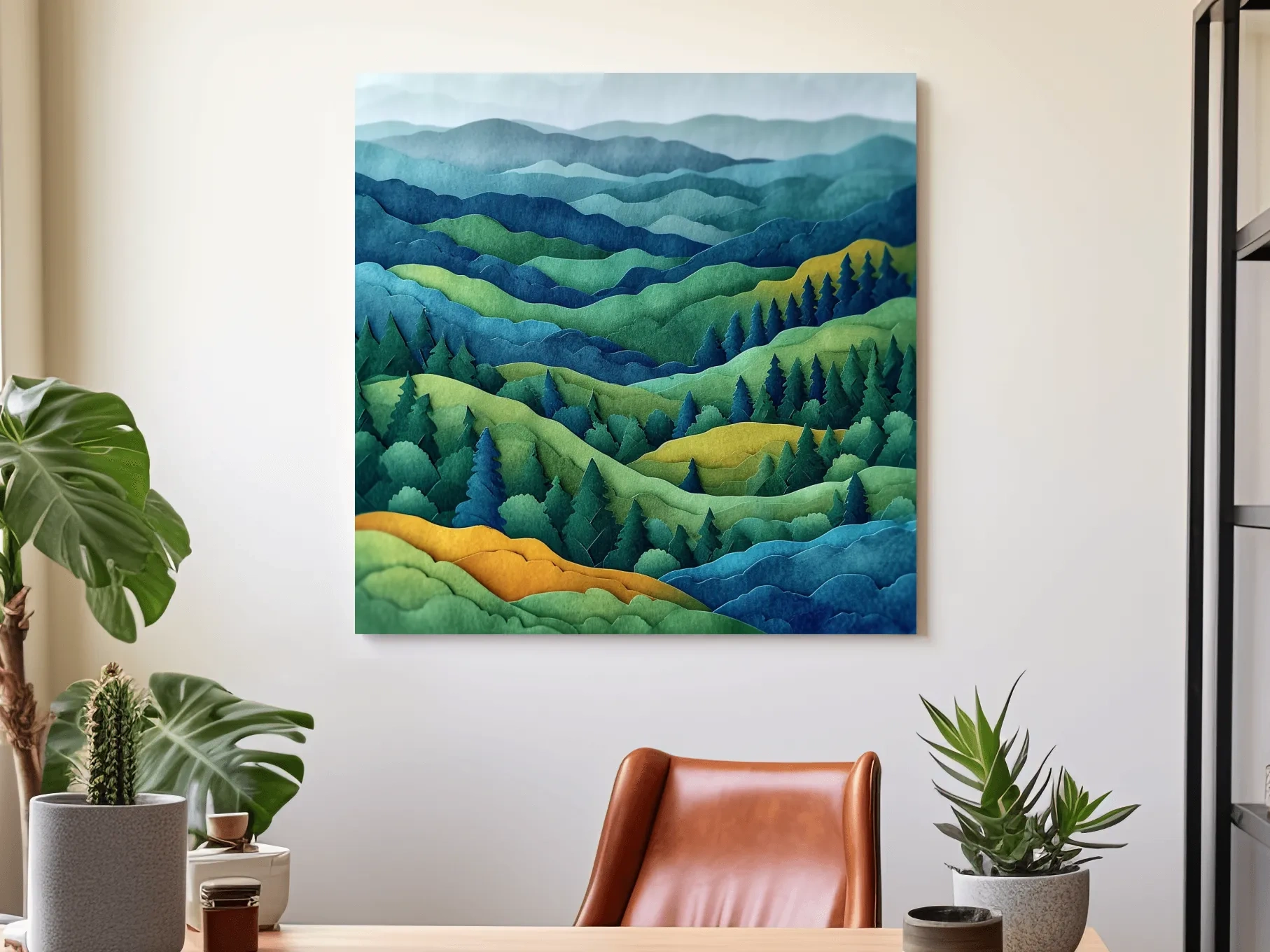 Layered Papercut Mountain Forest Landscape - 3D Effect Wall Art