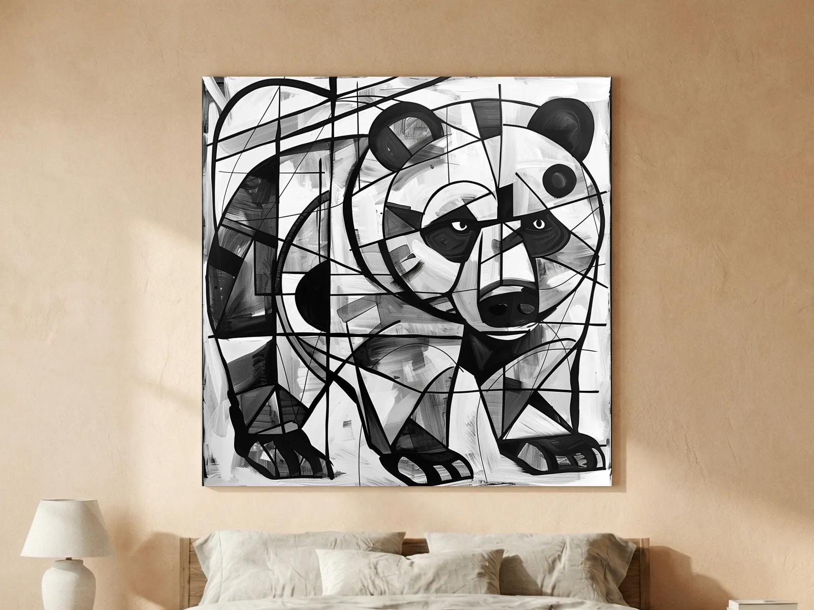 Abstract Cubism Bear Portrait Painting - Modern Wildlife Wall Art