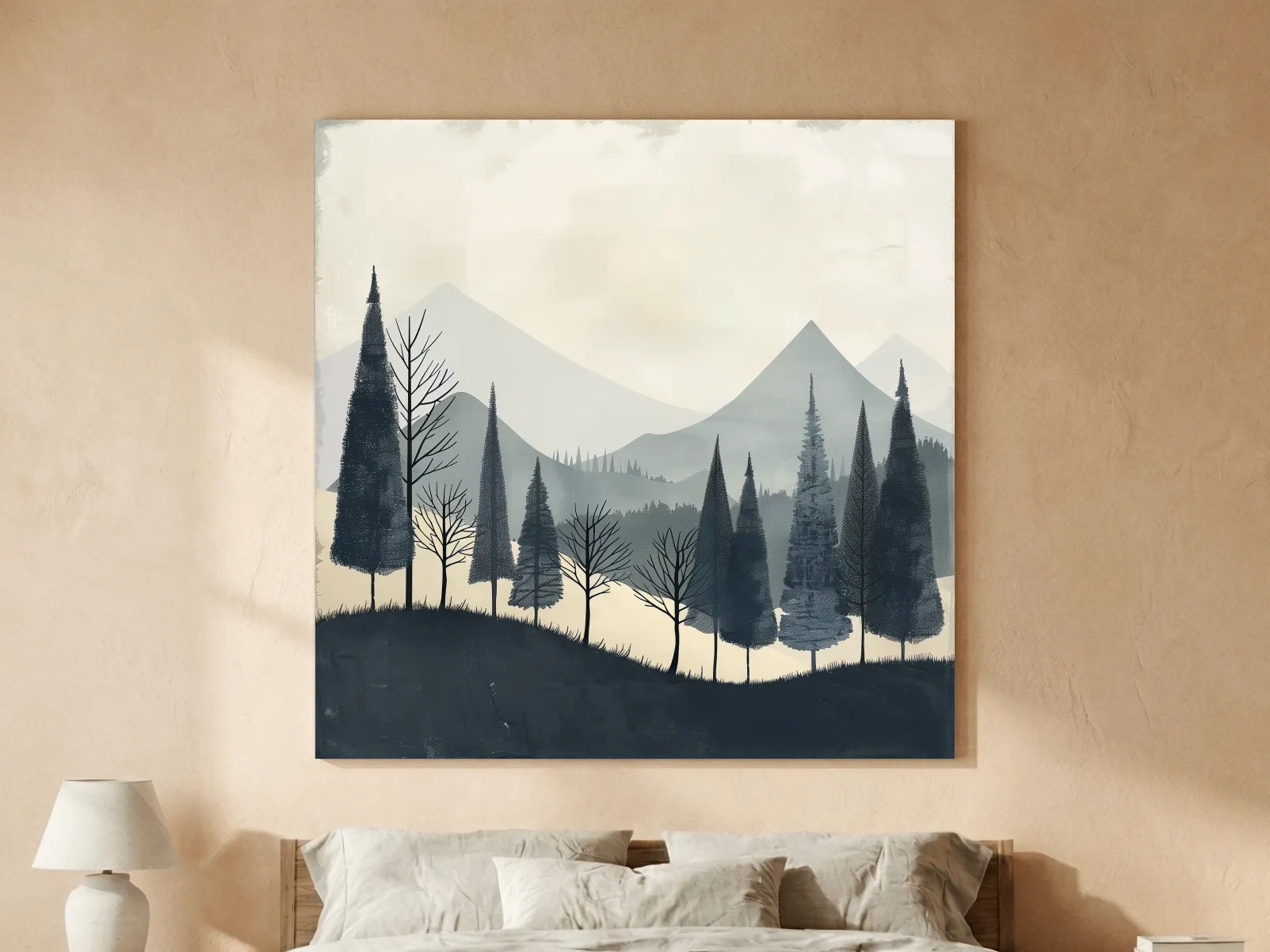 Minimalist Nordic Mountain Forest Landscape - Serene Scandinavian Nature Wall Art