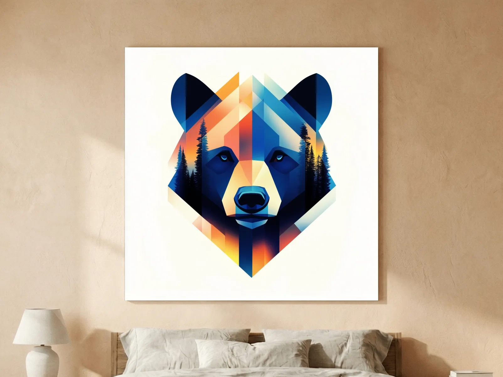 Colorful Geometric Grizzly Bear Forest Portrait - Modern Wildlife Wall Art